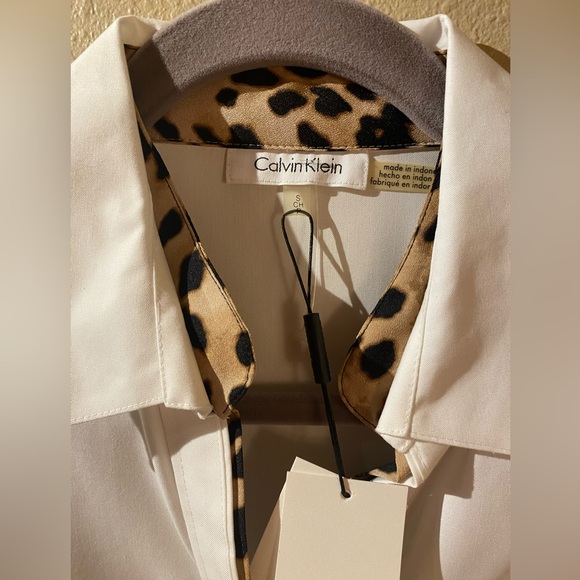 NWT Calvin Klein no iron leopard trim blousee - Picture 2 of 6